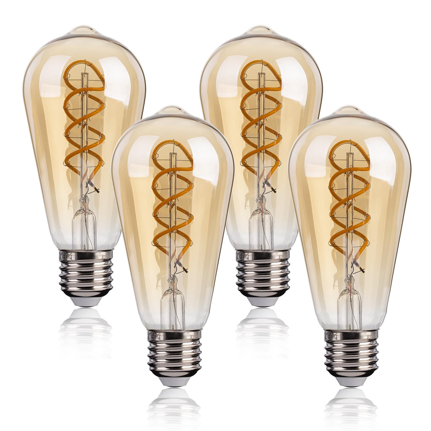 Flsnt Amber Glass E27 Screw Bulb 40W Equivalent, St58 Retro Led Spiral Filament E27 Vintage Light Bulbs, 4W Screw In Light Bulb, 250Lm Decorative Edison Screw Bulb 2200K Warm White, Non-Dimmable, Pack Of 4