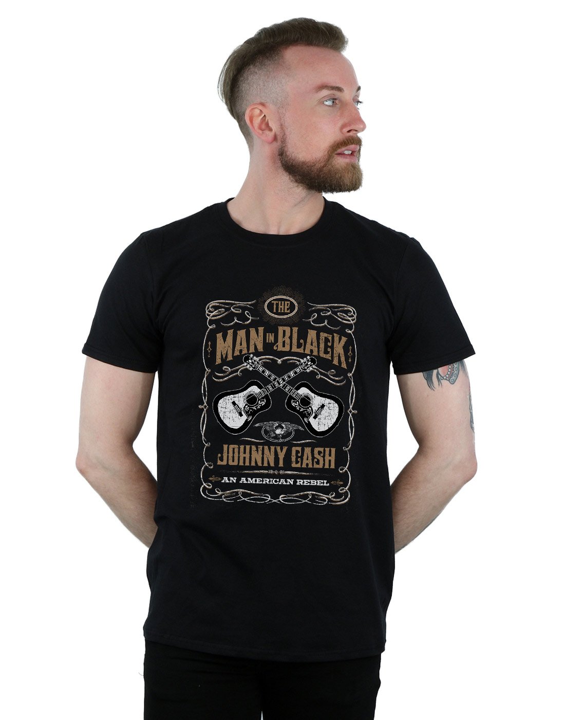 Absolute Cult Johnny Cash Men's Guitar Label T-Shirt Black Small