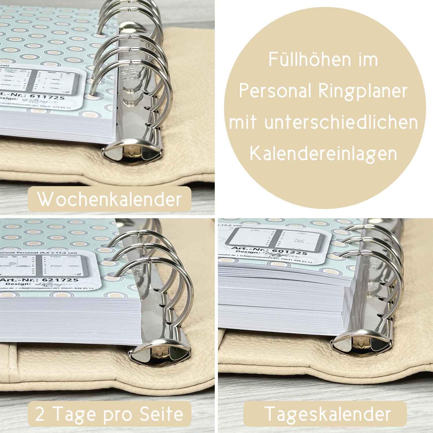 SinnWunder® Premium Ringplaner-Mappe mit 6 Ringen - nachfüllbar - aus geschmeidigem, italienischem Leder - Größe Personal - Farbe Schwarz