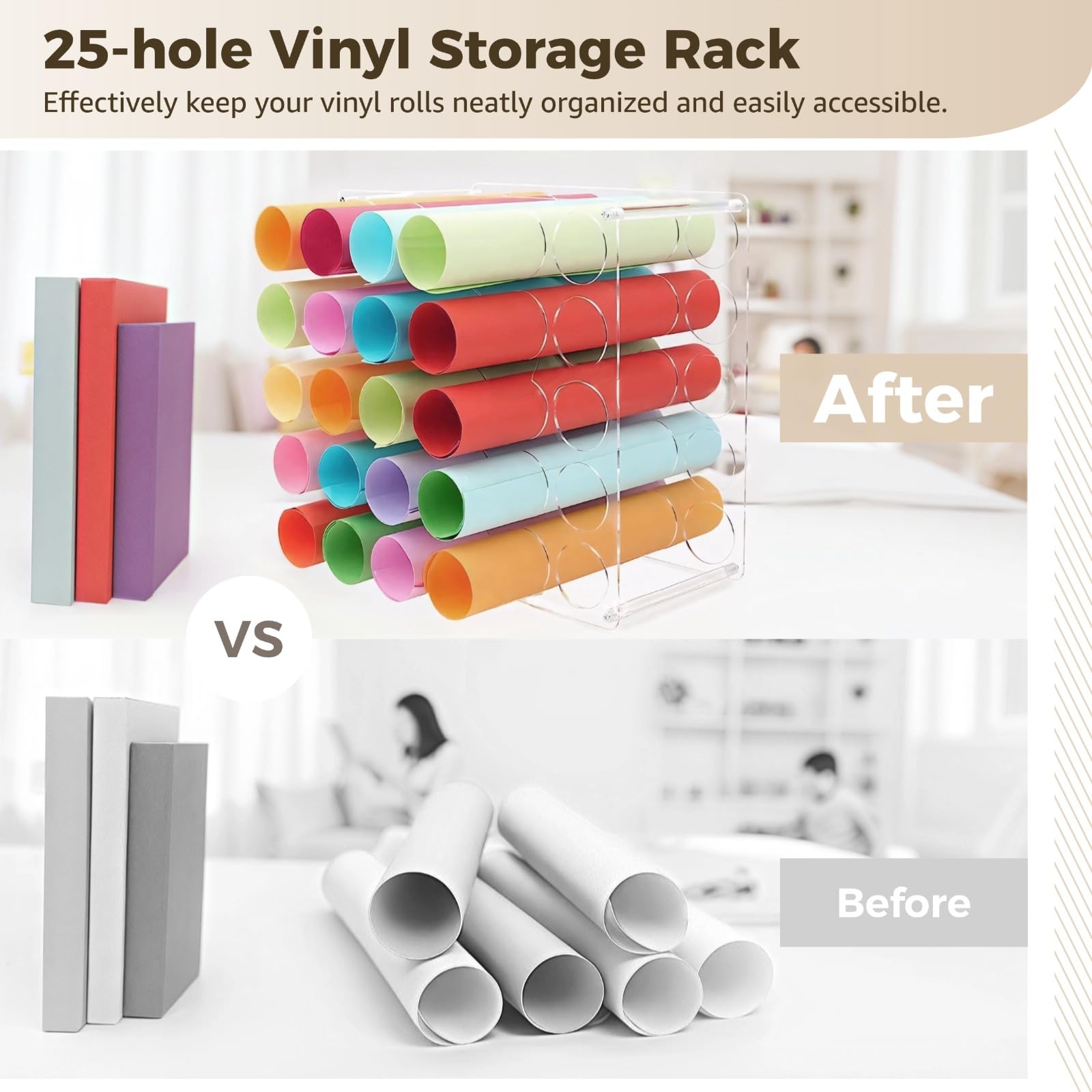 2 scaffali in vinile con 25 fori, organizer per rotoli in vinile acrilico trasparente, salvaspazio, multiuso, facili da posizionare su scrivania, tavolo o mensola