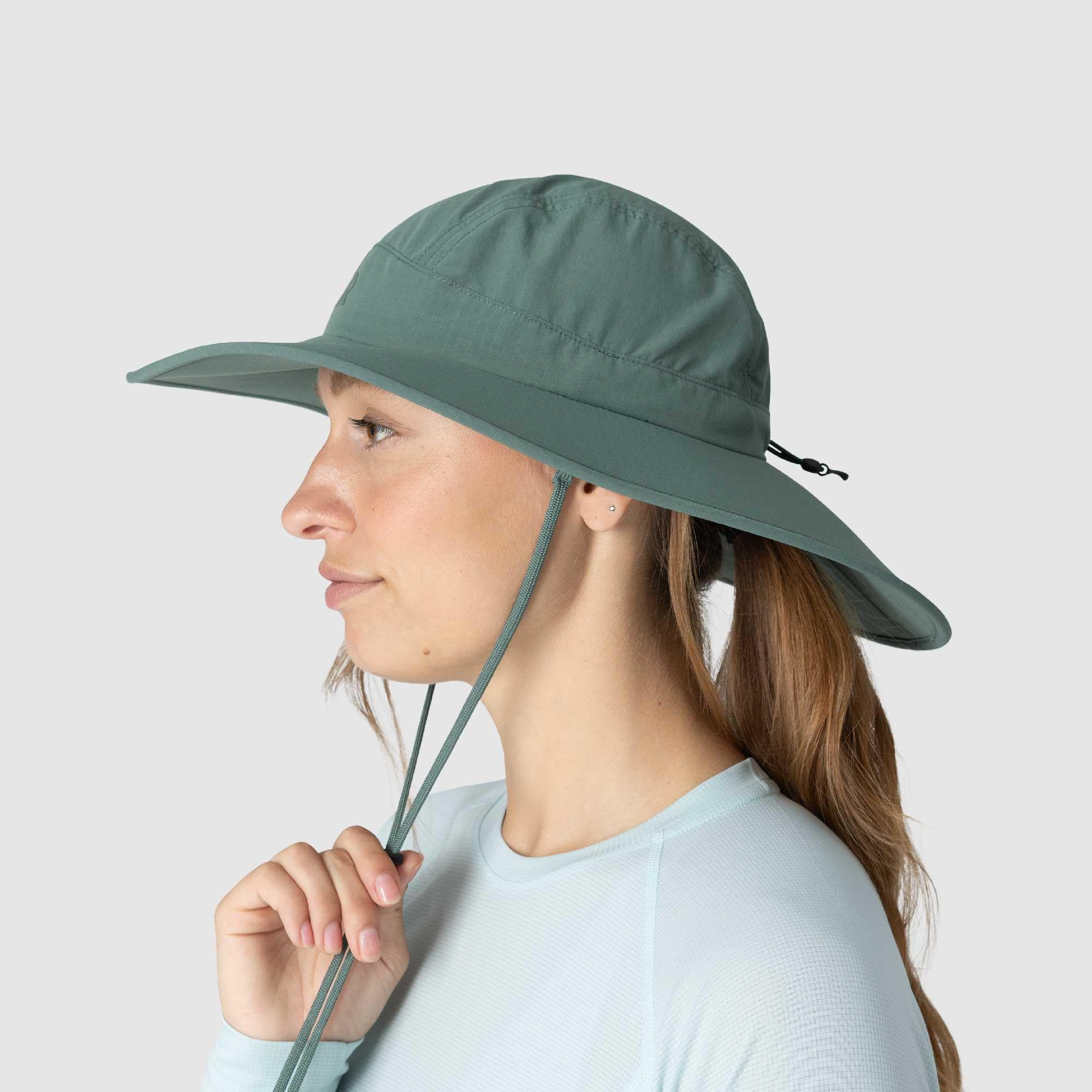 Outdoor Research Oasis Sonnenhut für Damen, breiter Krempe, leichter Sonnenhut mit UPF 50+, zum Wandern und Golfen, mit Kinnriemen, Malachit, XL