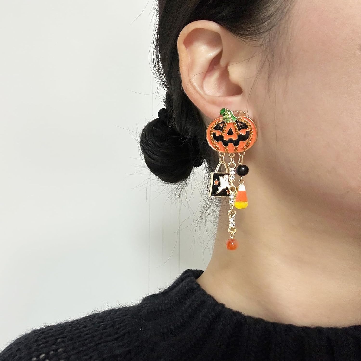 Halloween Skeleton Earrings Gothic Pumpkin Skull Skeleton Tassel Dangle Earrings for Women Halloween Costume Accessories (C-Pumpkin) - Image 4