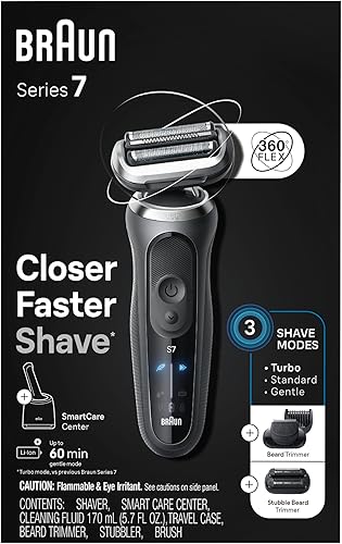 Miniatura 10 de Braun Afeitadora eléctrica para hombre, serie 7 7185cc, afeitado en húmedo y seco, modos de afeitado turbo y suave, afeitadora de papel de aluminio