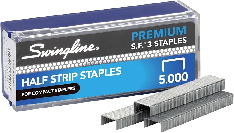 Swingline Staples, S.F. 3, Premium para grapadoras de escritorio, 1/4" de largo, 105/tira, 5000/caja, sin atascos, media tira (35440)