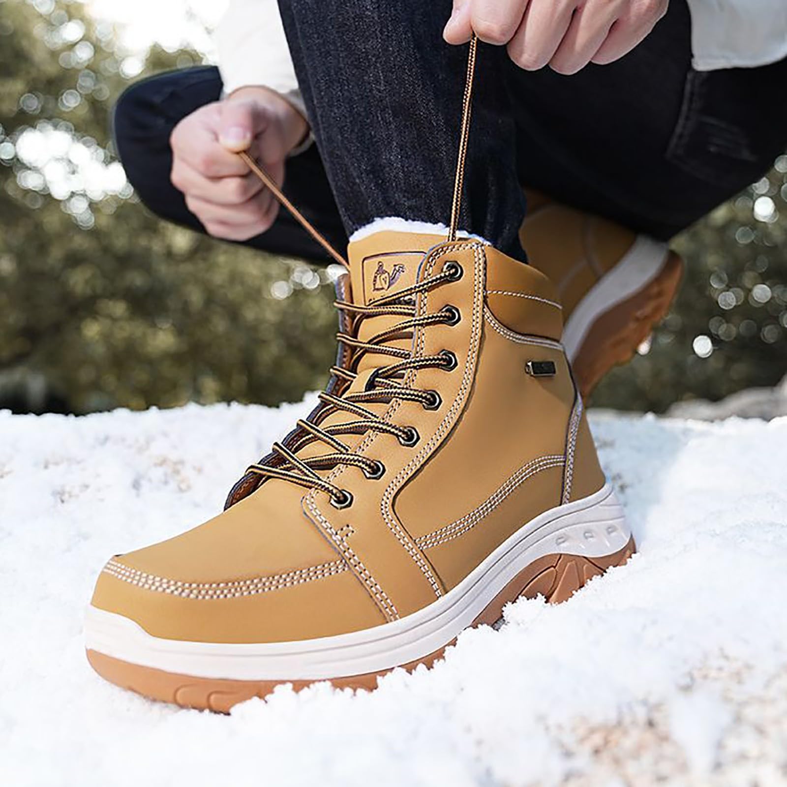 Generisch Bottes de neige d'hiver pour homme avec semelle antidérapante, construction résistante aux chocs, doublure en peluche douce pour les randonnées chaudes en plein air dans la neige