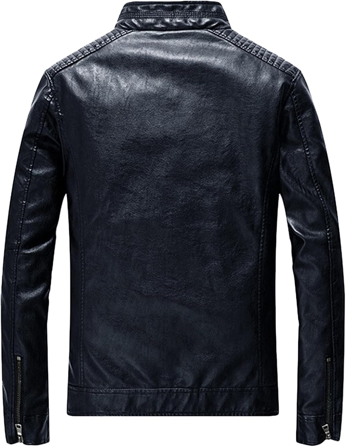 Men's Lightweight Wash Leather Biker Coat Spring Fall Stand Collar Zip Bomber Jacket Windproof Motorcycle Jacket