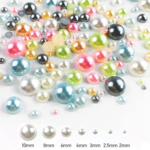 Miniatura 2 de Tamaño mixto de 234680.394 in, 1440 perlas semicirculares de parte trasera plana semicirculares para arte de uñas, manualidades, fabricación de