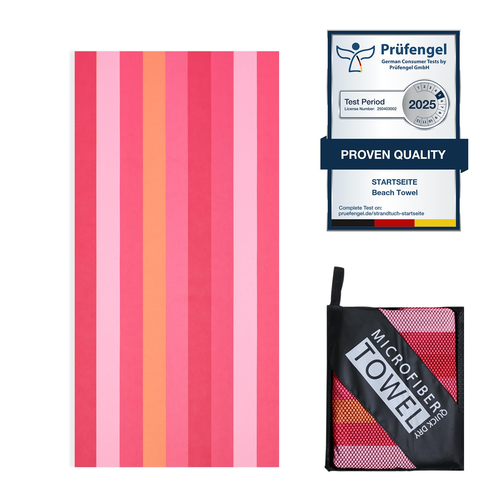 Startseite 200 x 90 cm Microfibre Towel - Large Size Quick Drying Microfibre Beach Towels for adults, Sand-Free, Absorbentextra large Beach Towels for adults - Includes Storage Bag (Pink Stripes) — image 1