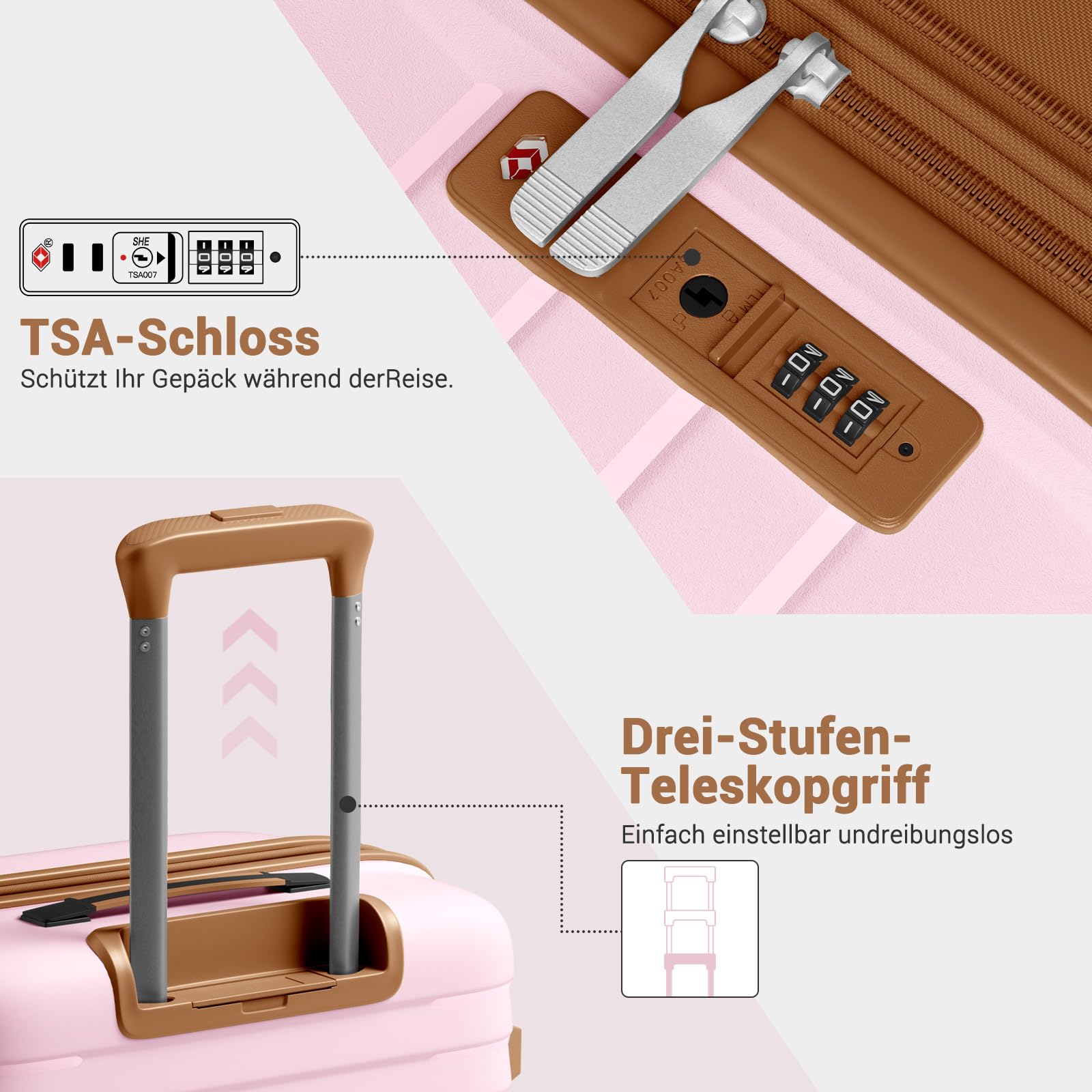 KONO Mittelgroßer Koffer Leicht PP Hartschale Trolley mit TSA Schloss