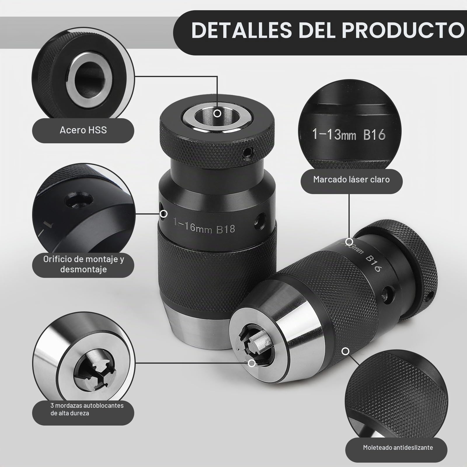 EFUTURETIME Portabrocas MT2, B18, 1-16mm, con Mandril Cónico MT2, Portabrocas sin Llave MK2 para Torno Taladradora Taladradora de Banco Taladros de Columna
