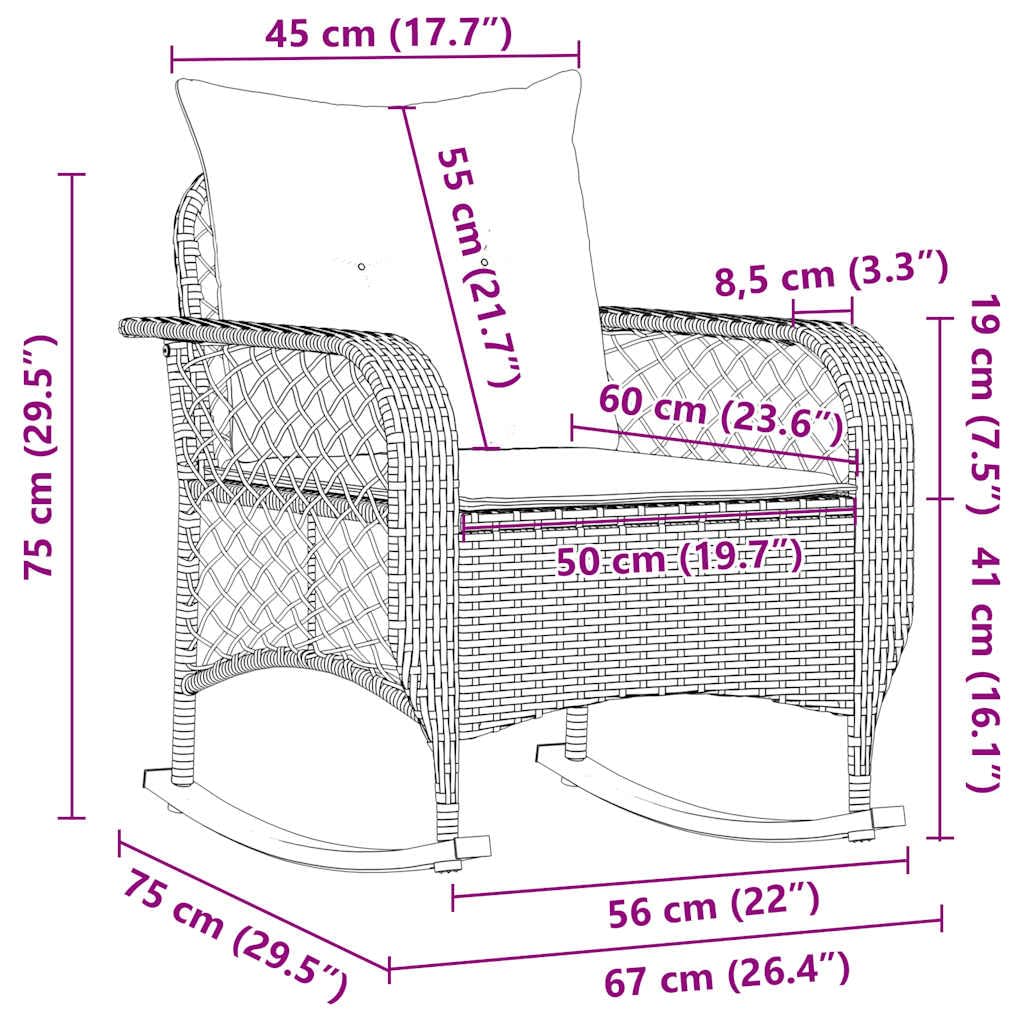 vidaXL Garten-Schaukelstuhl mit Kissen Grau Poly Rattan, Gartenstuhl, Gartensessel, Outdoor-Schaukelstuhl, Schaukelsessel, Schwingsessel
