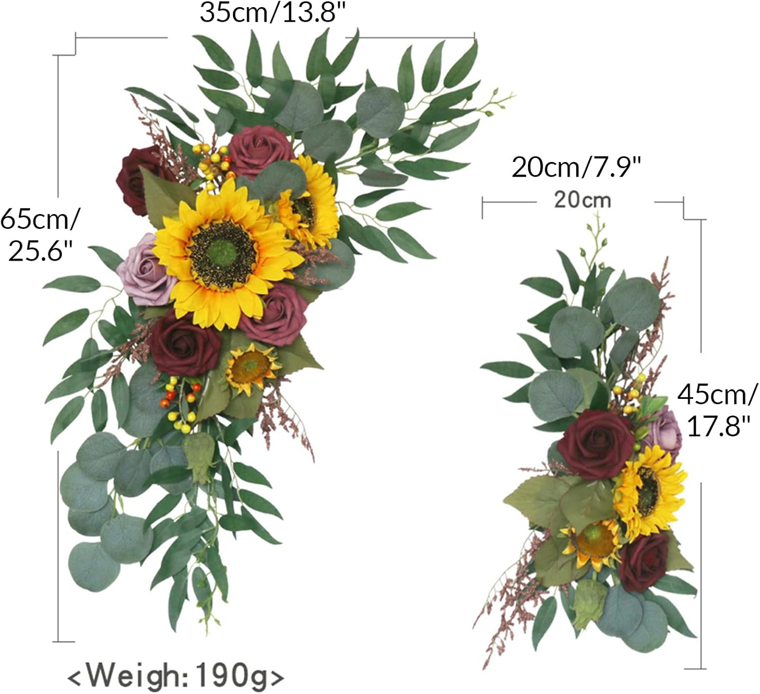 Artificial Wedding Arch Flowers Kit, Sunflowers Rustic 2pcs Flower Garland for Lintel, Wall, Door Party Reception Decoration
