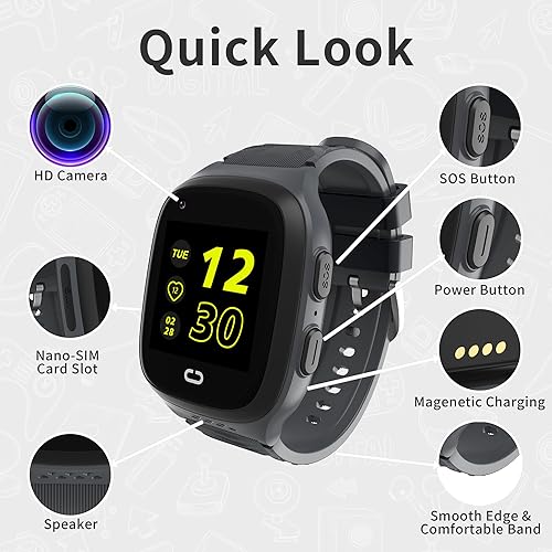 Miniatura 6 de Reloj 4G para niños con rastreador GPS Reloj de teléfono celular para niños con SOS de una tecla, llamada de vozvideo, podómetro, alarma, juego,