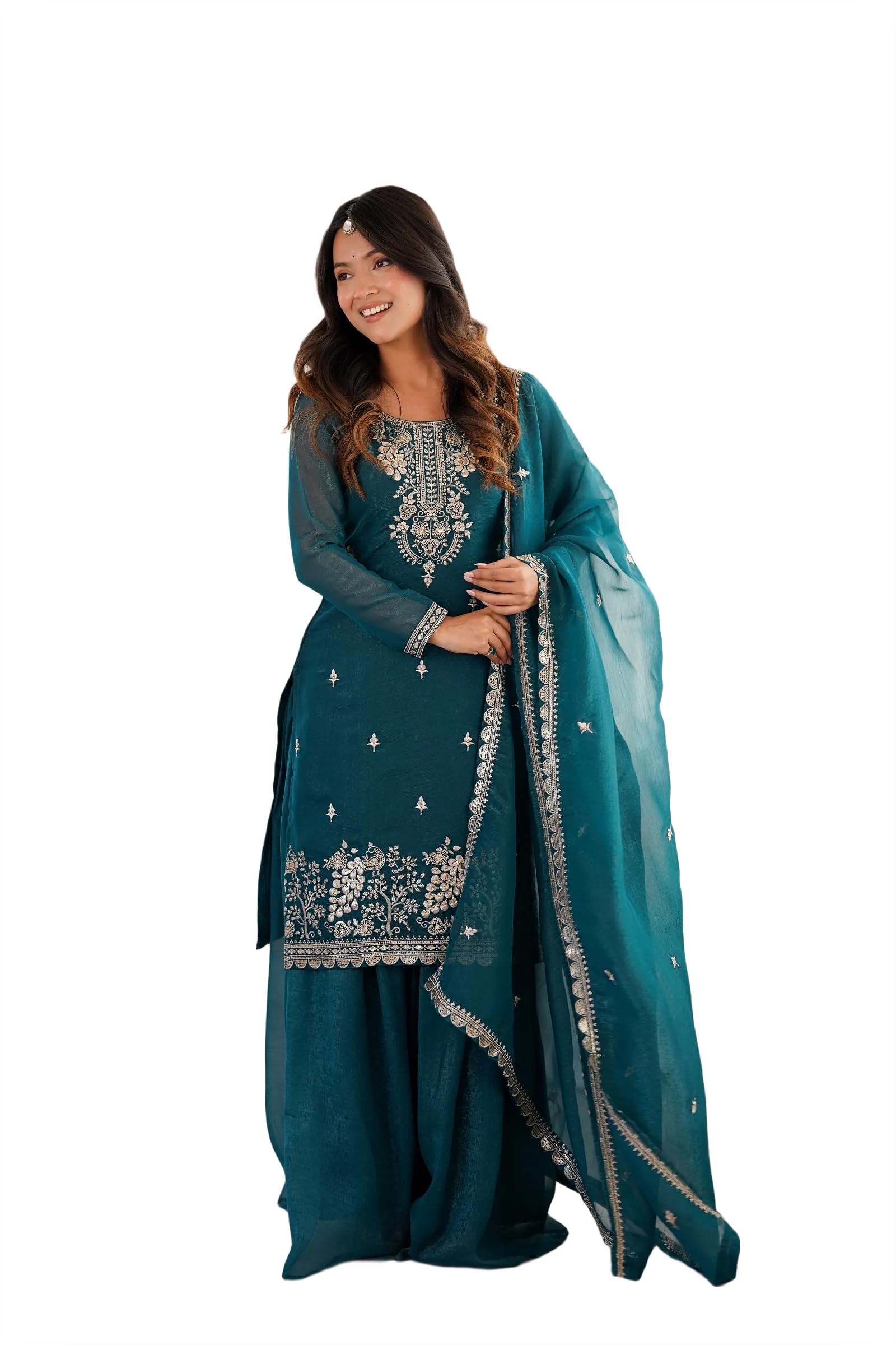 Womens Premium Soft Crunchy Silk Kurta Sharara Set with Embroidered Dupatta Fully Stitched Traditional Ethnic Wear-image-38
