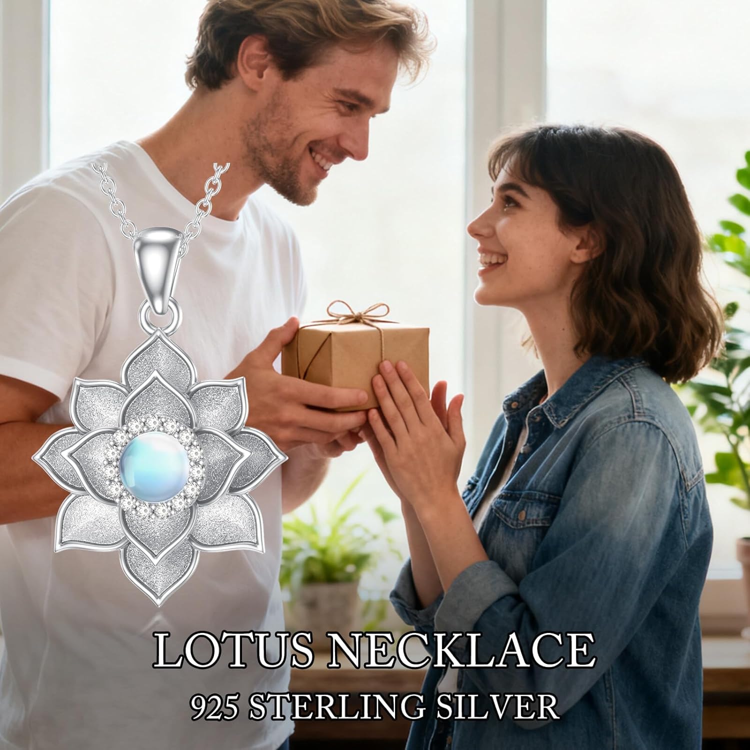 Lotus Necklace for Women 925 Sterling Silver Moonstone Lotus Flower Pendant Necklace Moonstone Jewelry Gift for Mom Wife - Image 6