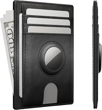 Mens Slim Wallet, Premium Crazy Horse Leather RFID-Blocking Front Pocket Wallet Holder, Black