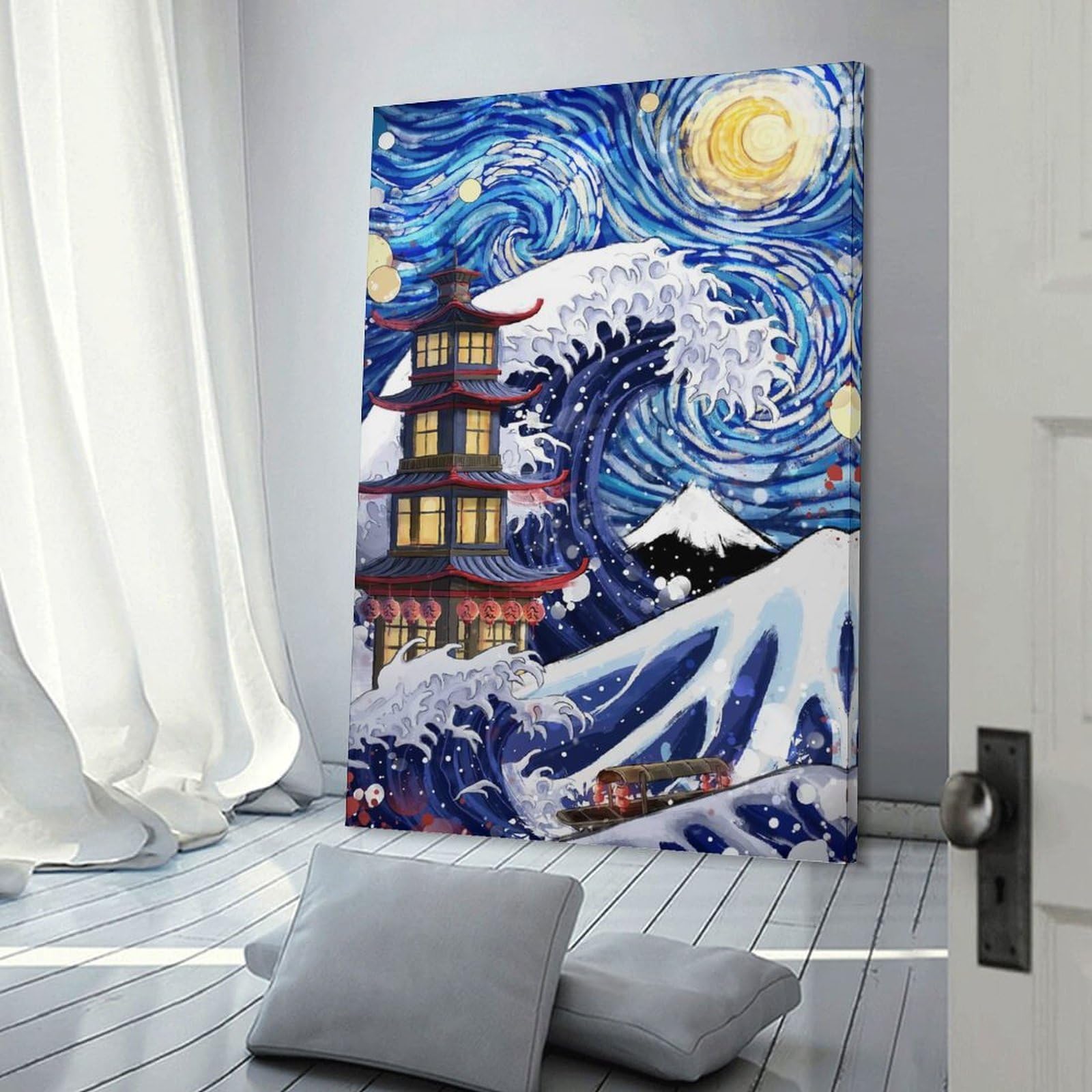 Junmoney Stary Wave RubyArt Canvas Wall Picture 20x30inch(50x75cm), for Living Spaces, Bedrooms Or Relaxed Rooms, Modern Wall Decor for Cosy Interiors