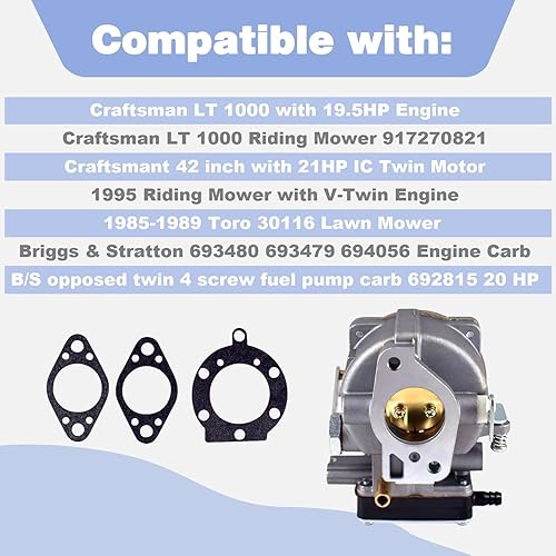 Miniatura 2 de 693480 - Kit de filtro de aire de repuesto para motor Craftsman LT1000 917270821 V-Twin Toro cortacésped tractor carburador OE 693479 499306