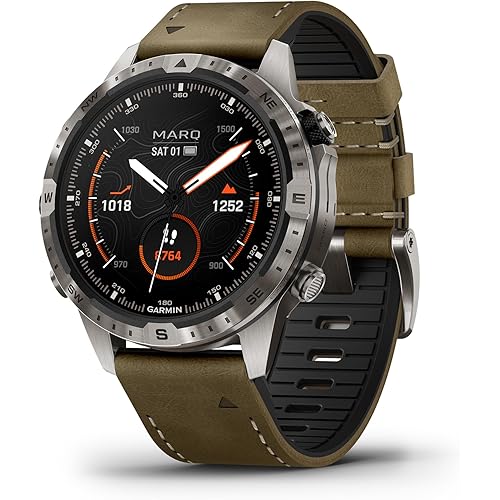 Garmin MARQ Adventurer (Gen 2) Smartwatch, Titanium Case, Sapphire Lens, AMOLED Display, Outdoor Navigation, Leather/FKM Strap + Silicone Band, 010-02648-30 (Renewed)