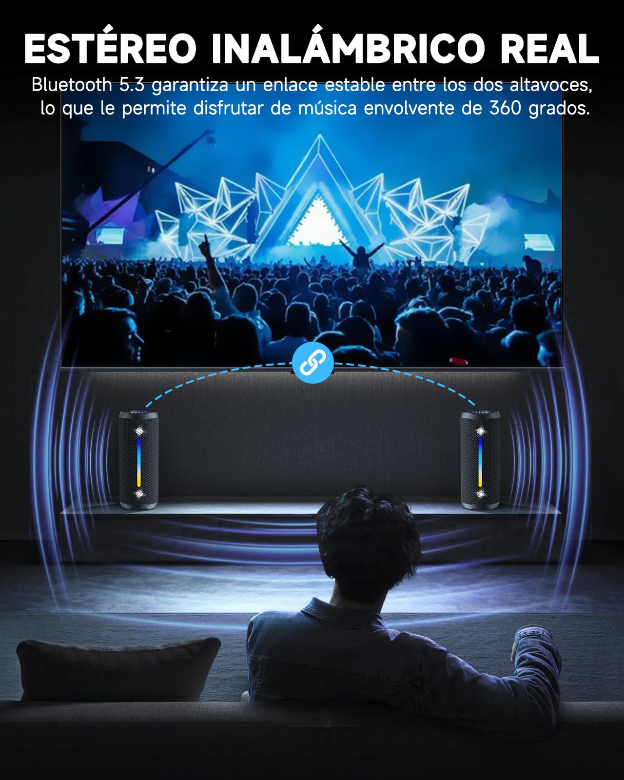 OHAYO Altavoz Bluetooth Portátil 25W Potente con Doble Controlador, Luces LED, 24H Duración, Bass Boost e Impermeable IPX7