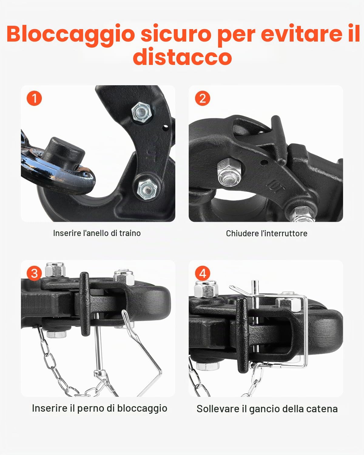 VEVOR Gancio a Perno, 9070 kg, Ricevitore a Perno per Gancio di Traino, Ricevitore, per Anello a Lunetta 6,35-7,62 cm, Adesivi Fosforescenti, Verniciatura a Polvere, Nero 370 x 80 x 150 mm