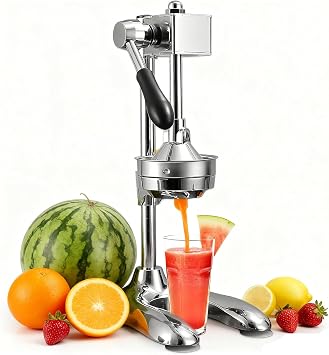 Cast Iron Citrus Juicer,Commercial Grade Citrus Juicer,with U Shaped Base Manual,Suitable for Orange, Lemon, Lime, Pomegranate Juice, Easy to Clean Silver