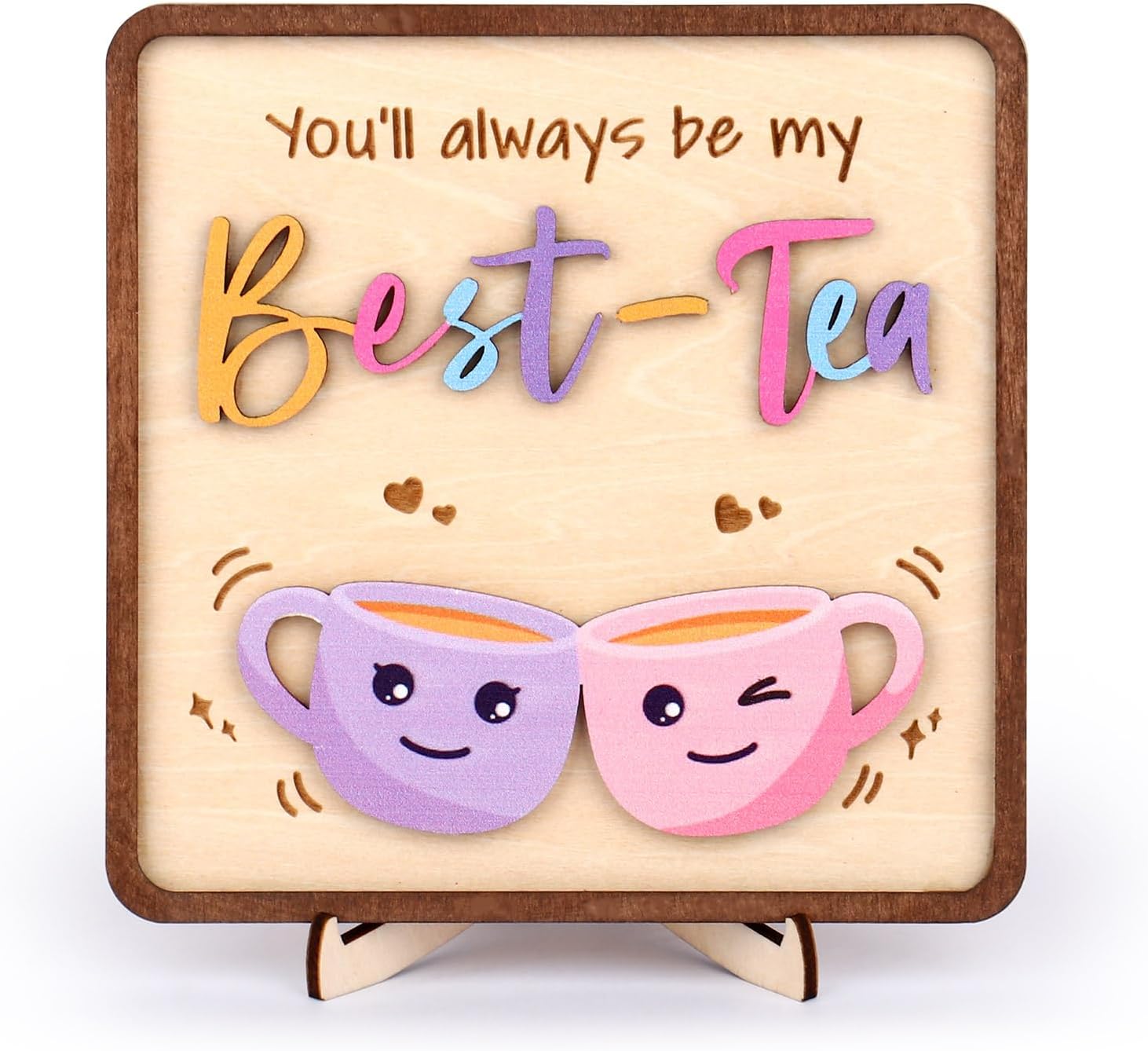 KOYILTD Cute Fun Work Besties Gifts for Women, Best Teacher Bestie Gifts, Funny Coworker Friends Leaving Gifts, Best-Tea Office Decorative Signs Plaque for Desk (Lively)