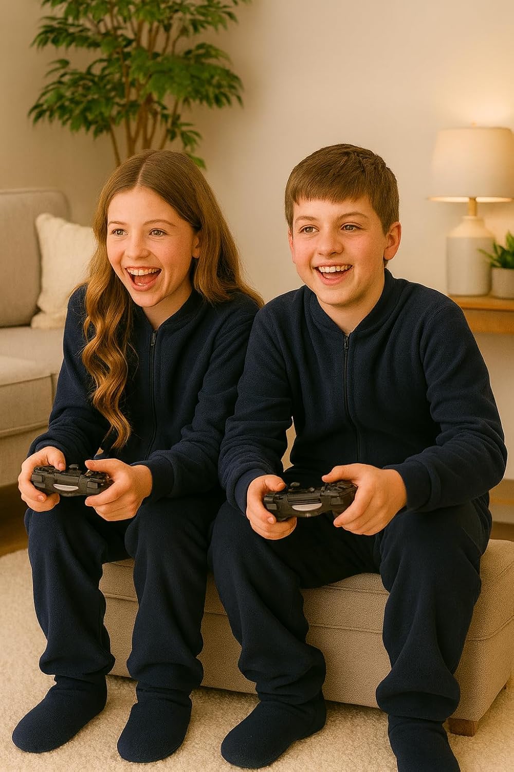 Big Feet Pjs Boys & Girls Junior Navy Fleece Kids Footed Pajamas Onesie Sleeper