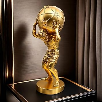 Gold Greek Atlas Holding World Statue Large Sculpture Figurine Home Office Living Room Desktop Display Decor Decorative Decoration 16.5 Inch
