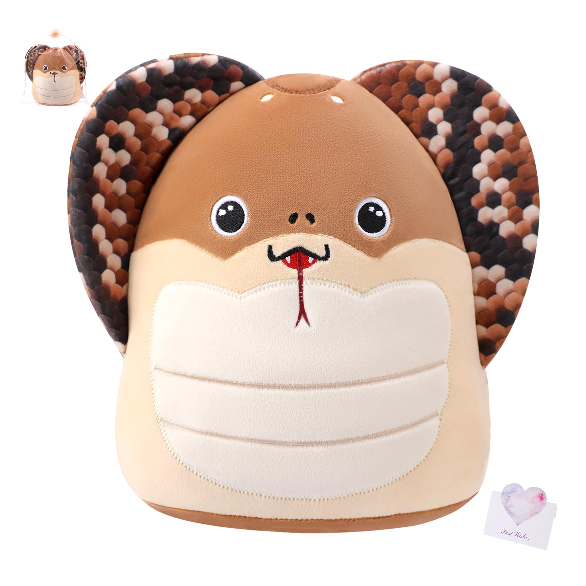 King Cobra Stuffed Animal - Snake Plush Cute Realistic Cobra Stuffed Animal for Kids' Plush Toy Pillows, 10 Inch