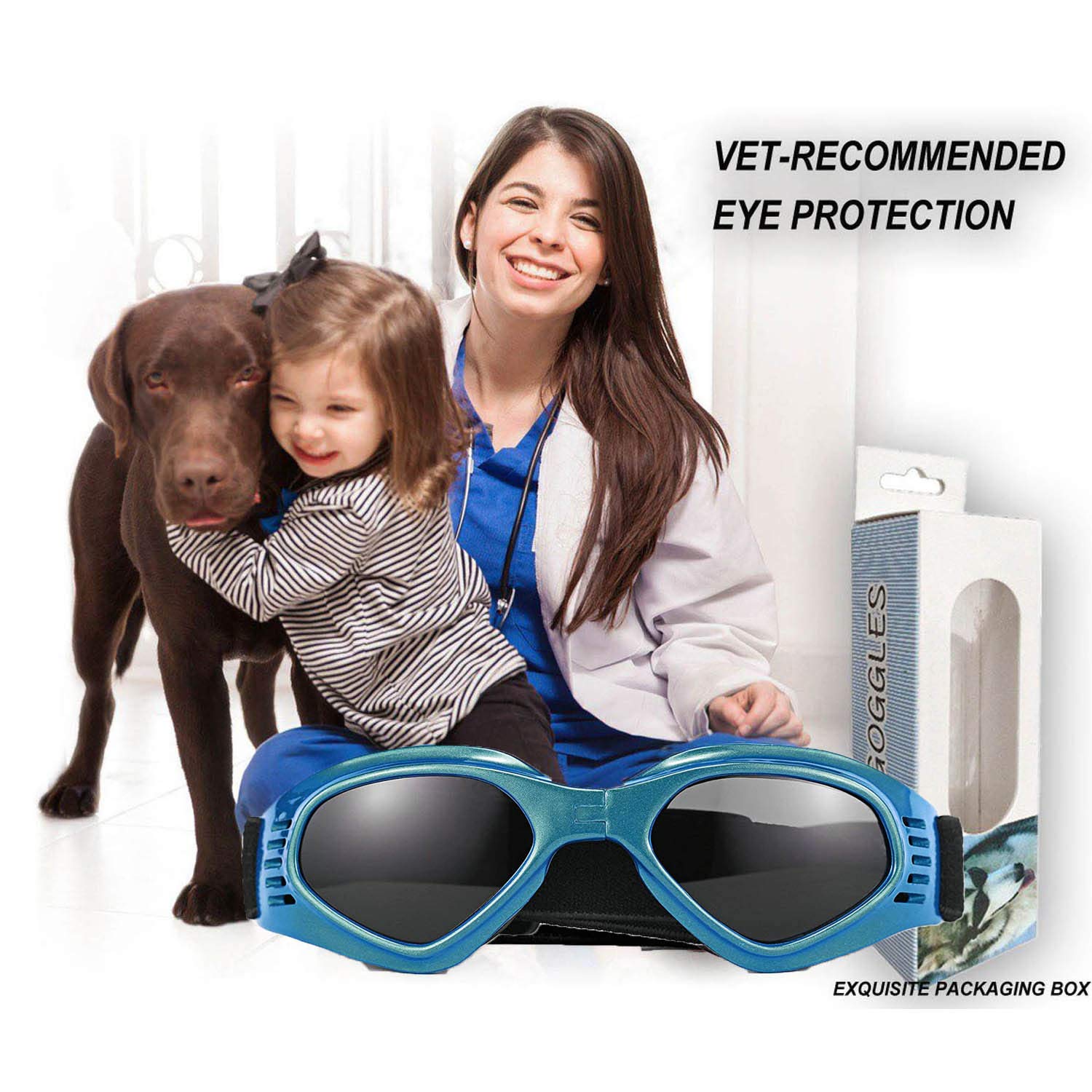 Occhiali da Sole e protettivi per cani di piccoli taglia, anti UV, impermeabili, Pieghevole Pet Dog Occhiali (Blu)