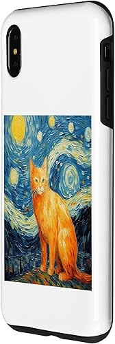Vista 14 de iPhone 11 Divertido gato arte pintura amante de gato noche estrellada gato Van Gogh caso