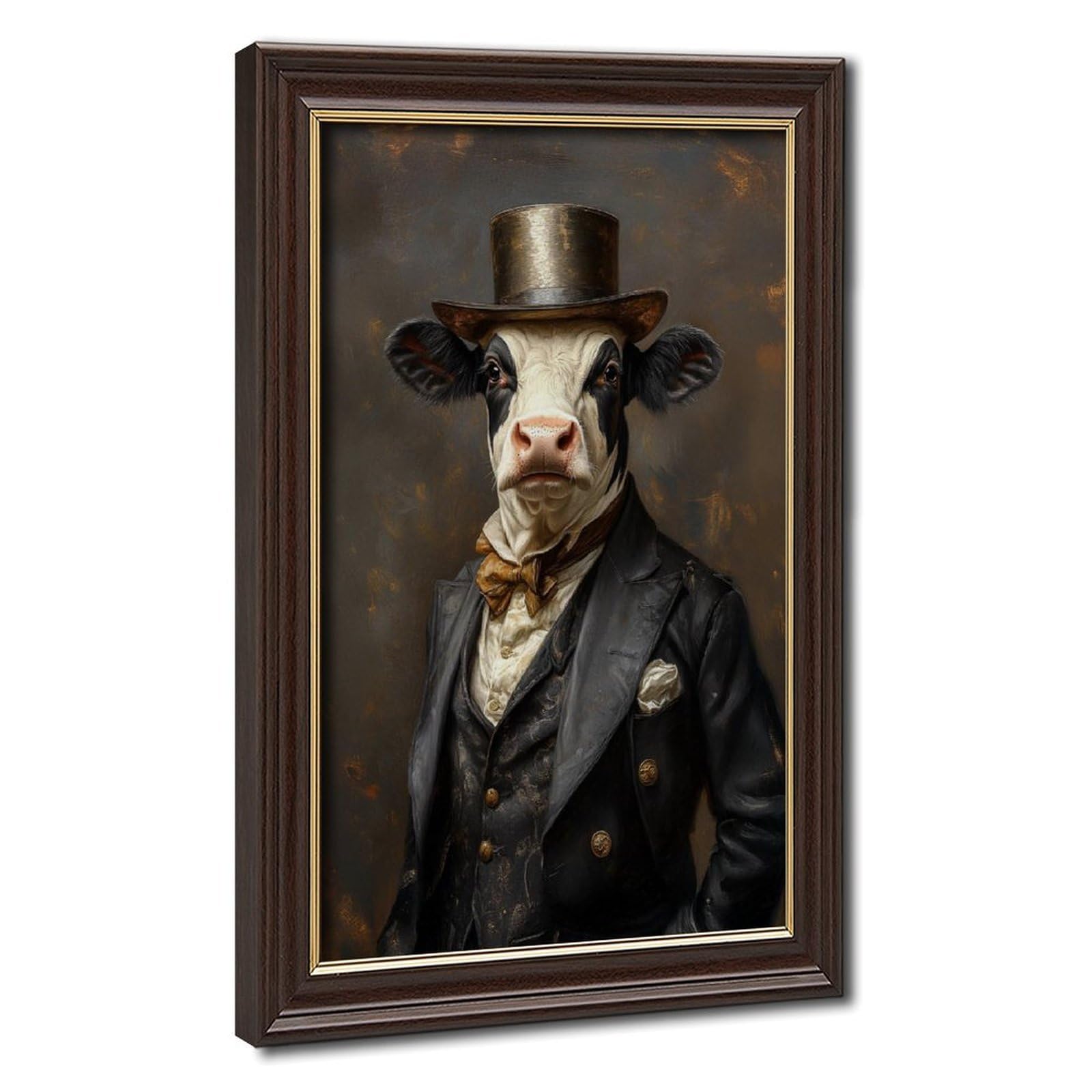 Bareronor Mokume Gane Frame-Style Gentleman Cow Canvas Poster For Office Decor Gift
