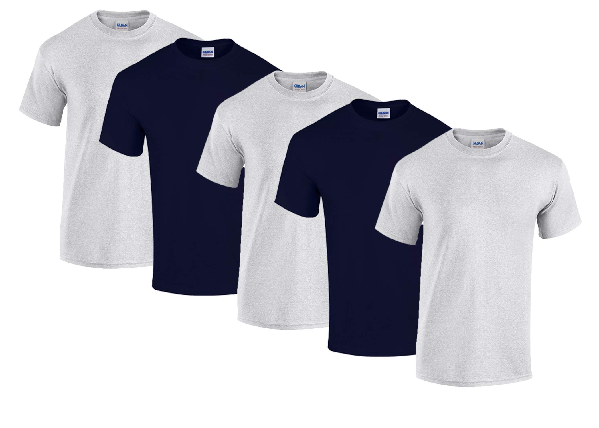 Gildan 5 Stück Heavy Cotton T-Shirt Herren Shirt S - 3XL Schwarz Weiß (4XL, 3Sportgrey/2Navy)