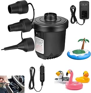 Electric Air Pump for Inflatables, Portable Quick-Fill Air Mattress Pump with 3 Nozzles, Inflator & Deflator Pumps for Outdoor Camping, Pool Floats, Inflatables Couch, Swimming Ring, 12V DC/110V AC