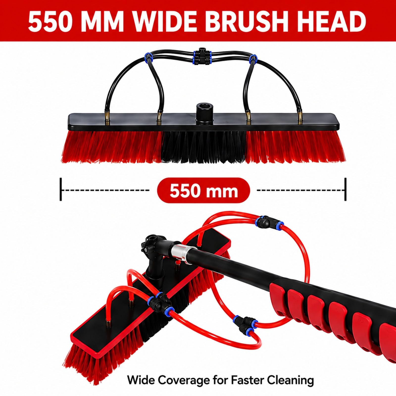 Asta Prolunga Carbonio con Spazzola ad Acqua 550 mm | Evidenzia spazzola 550 mm, tubo, valvola, raccordo rapido, adattatore e flacone schiuma nel kit.(24FT)
