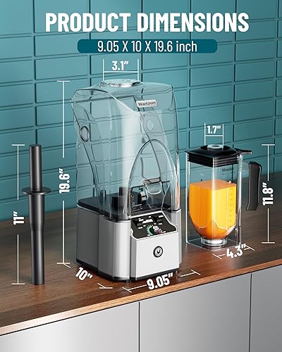 Miniatura 6 de WantJoin Licuadora profesional comercial con escudo, carcasa de sonido silenciosa, 2200 W, industrias fuerte y silenciosa, potencia de grado