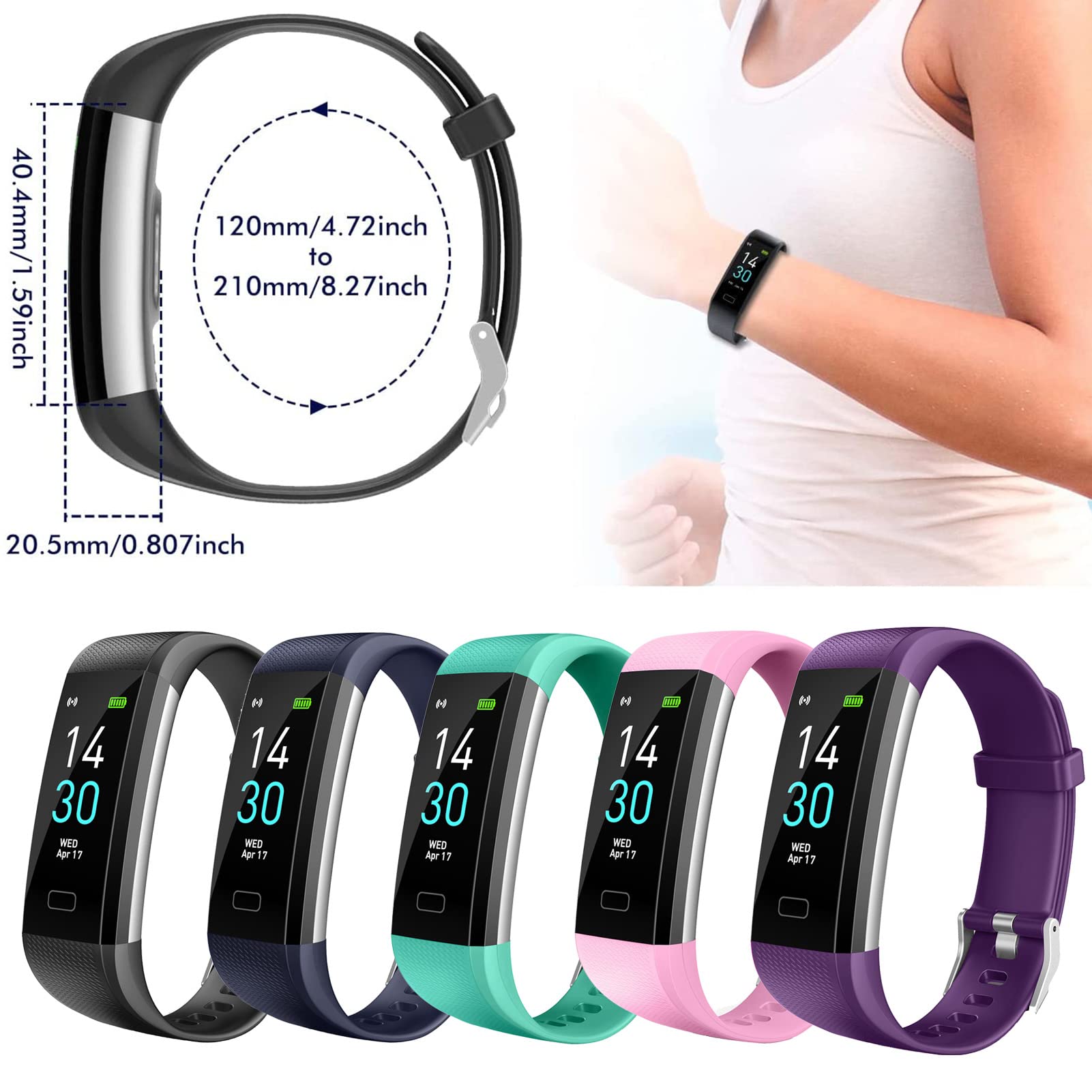 Jmamba Lot de 20 Tracker d'activité pour Enfants - Étanche - IP68 - avec podomètre, cardiofréquencemètre, Compteur de Calories, Moniteur de Sommeil - Vert