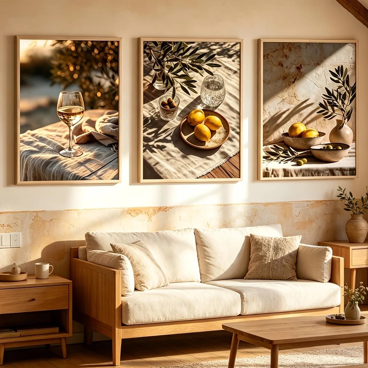 Sdvib Frameless Mediterranean Travel Scenery Photography Wall Art Prints Olive Leaf Plant Pot Still Life Canvas Poster For Home Decor(50X70cm/3Pcs )