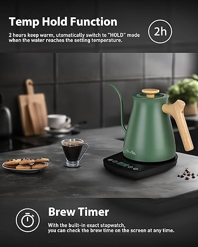 Miniatura 6 de Harriet Hervidor Eléctrico de Cuello de Cisne - Calentamiento Rápido de 1200W, Acero Inoxidable de 0.8L, Control de Temperatura de Precisión y