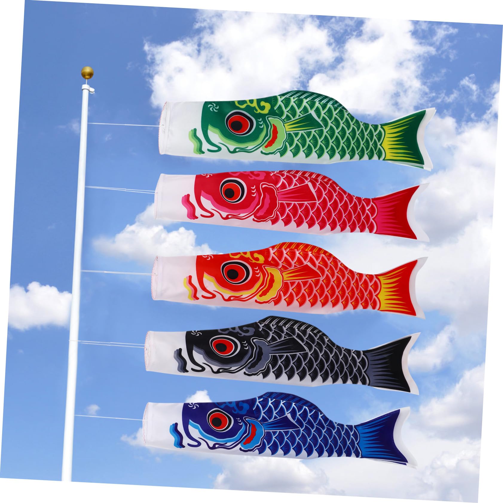 Drapeaux de Poissons Japonerie en Satin 5pcs à Suspendre, Décorations Extérieures Élégantes pour Jardin et Patio, Style Japonerie Facile à Utiliser