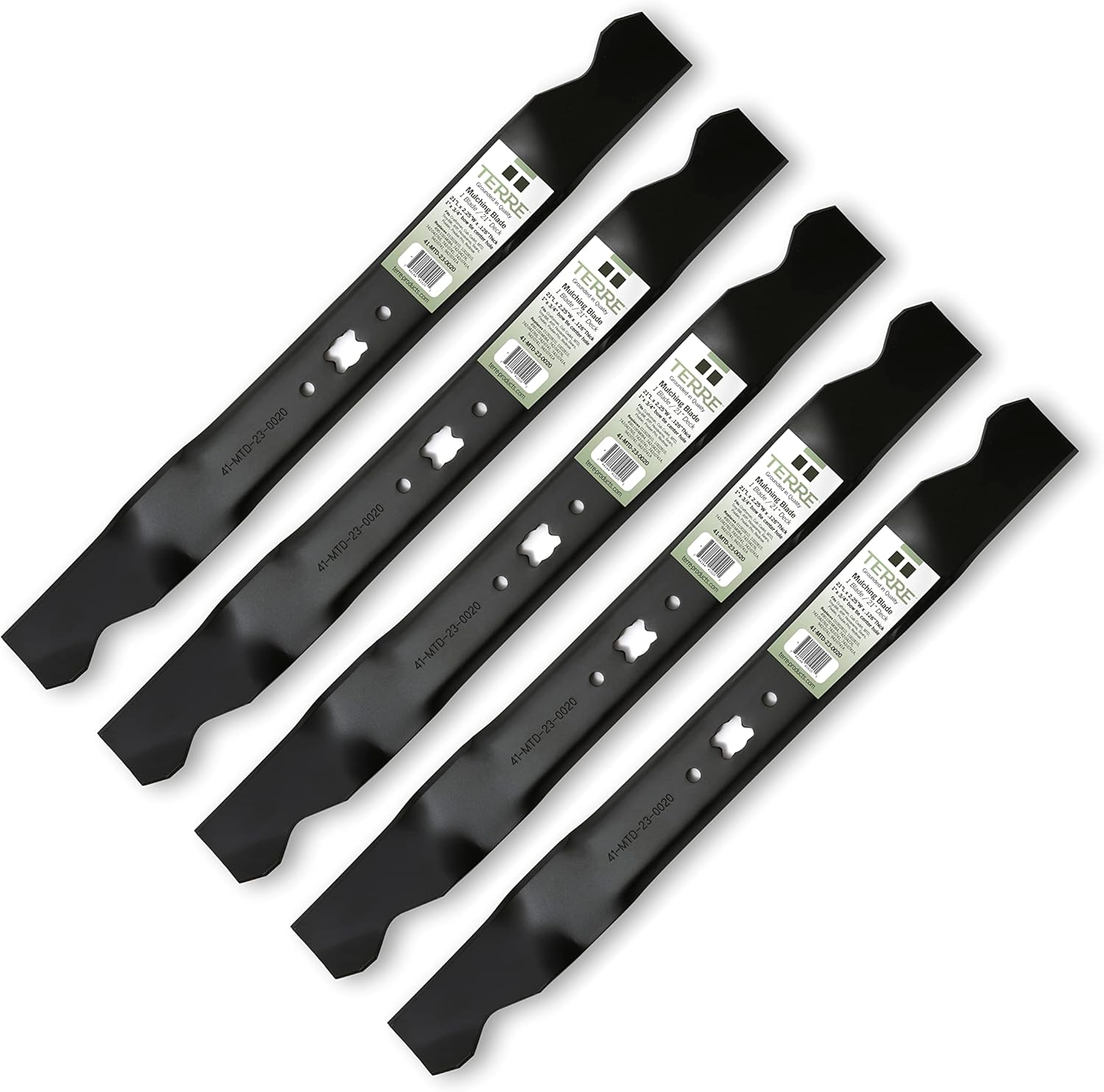Terre Products, 5 Pack Mulching Lawn Mower Blades, 21 Inch Deck, Compatible with MTD, Cub Cadet, TroyBilt, Replacement for 742-04100, 742-0741, 742-0741A, 942-0741, 942-0741A, 1995 and After