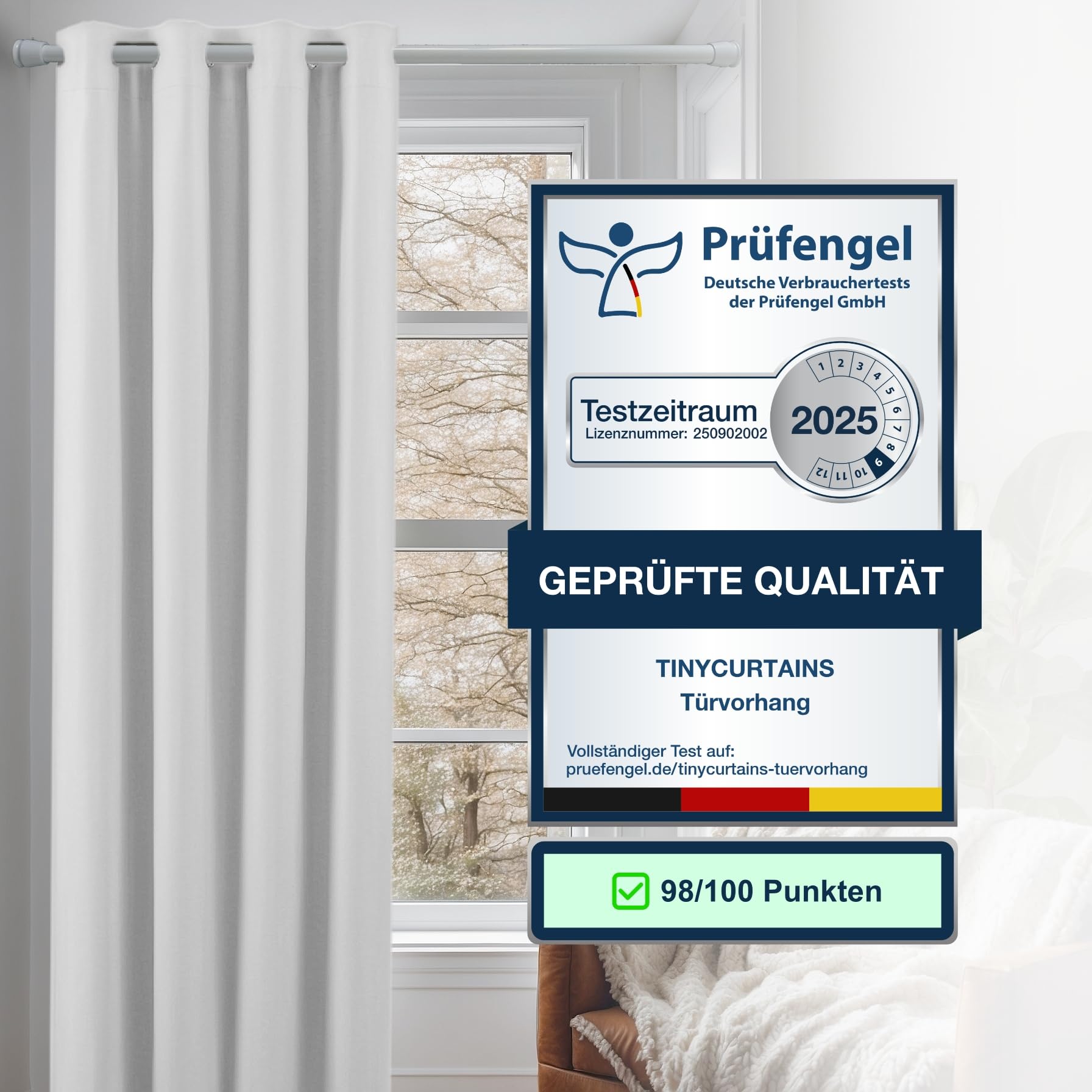Cozyor Praktisches Set ohne Bohren: 2X Vorhang + 1x Klemmstange 70-120 cm + 2X Raffhalter mit Magnet Blickdicht, als Raumteiler, Fenster & Tür Weiß Thermovorhang 160x135cm