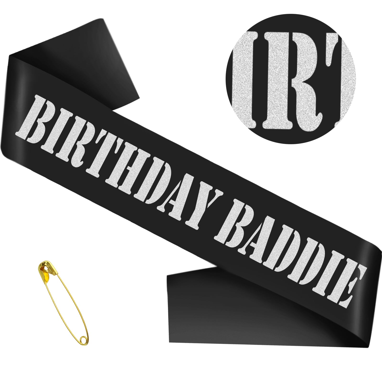 SKJIAYEE "BIRTHDAY BADDIE Sash, Funny Black Silver Glitter Birthday Sash for Women and Men Birthday Party Favors Decorations Supplies Accessories,