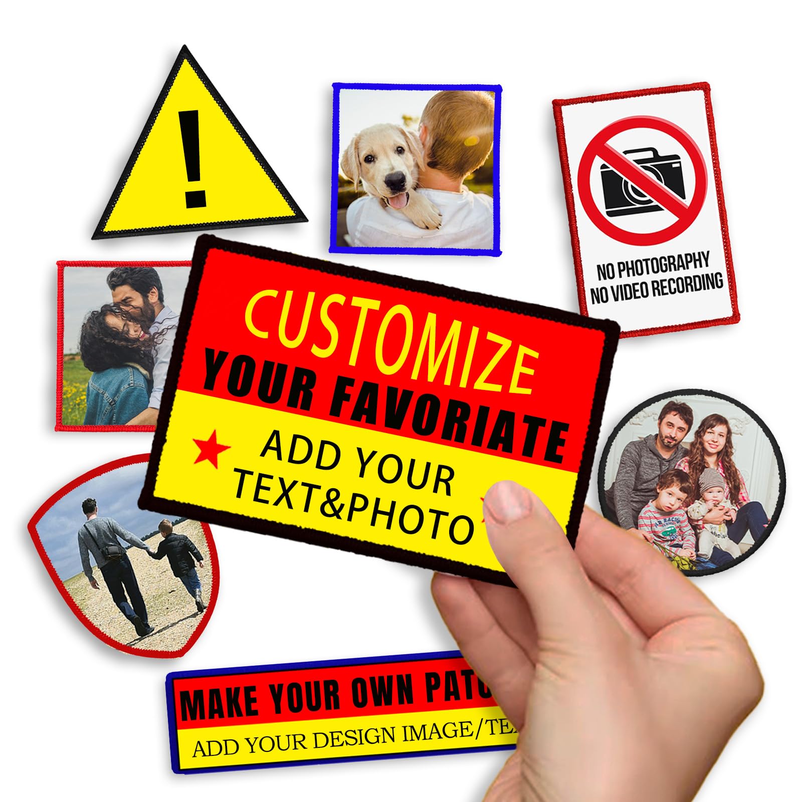 ubmpjCustom Patch Name Patch Personalized Logo Patch with Iron on/Sew on/Hook and Loop Backing for Vest,Jacket,Carrier,Hat-Rectangle 2"x3.1"(5x8cm)