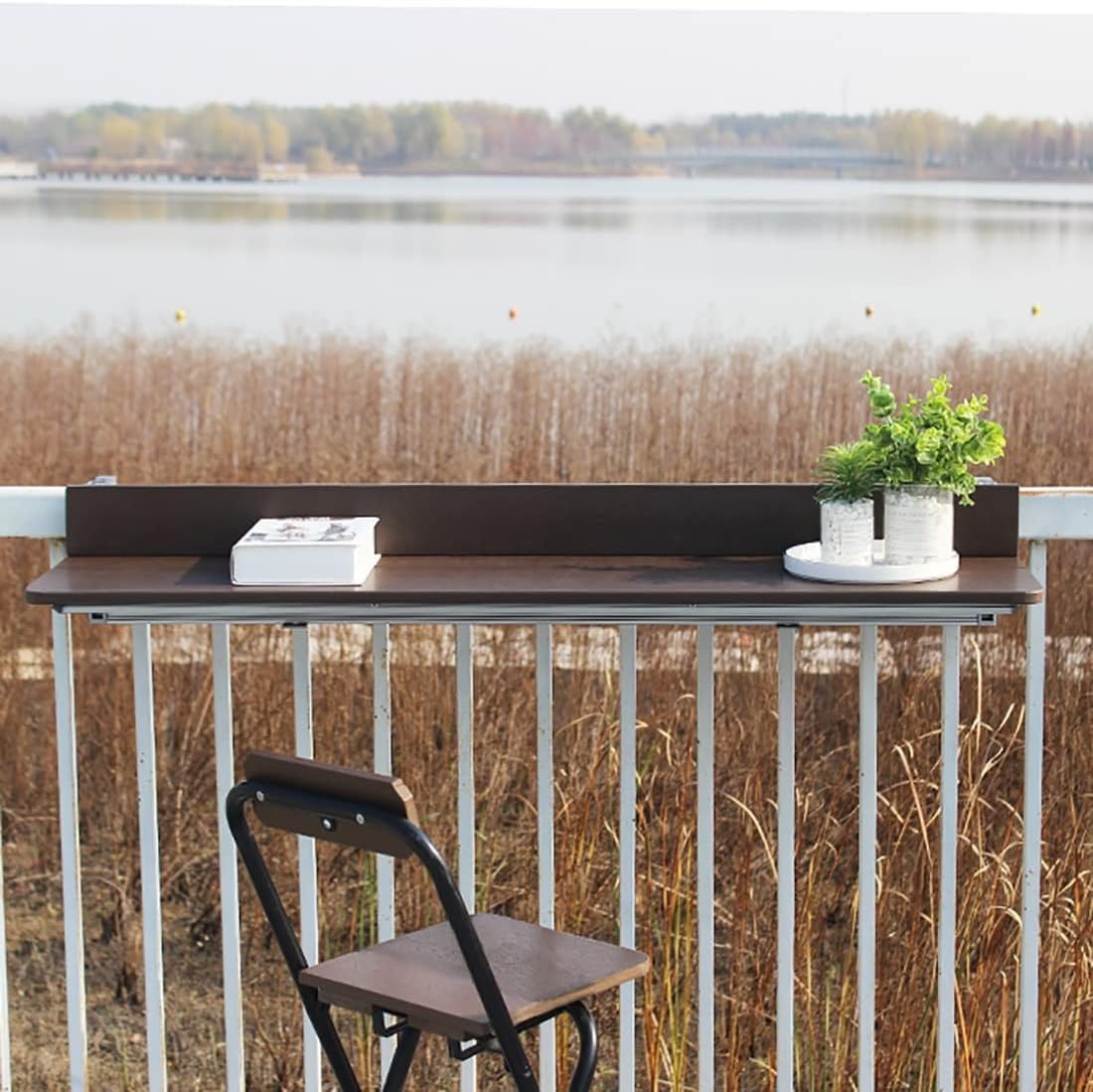Składany stolik do opalania na zewnątrz z regulacją wysokości, na taras, na balkon i werandę, design na każdą pogodę (120 x 37 cm), idealny do małych i ograniczonych obszarów