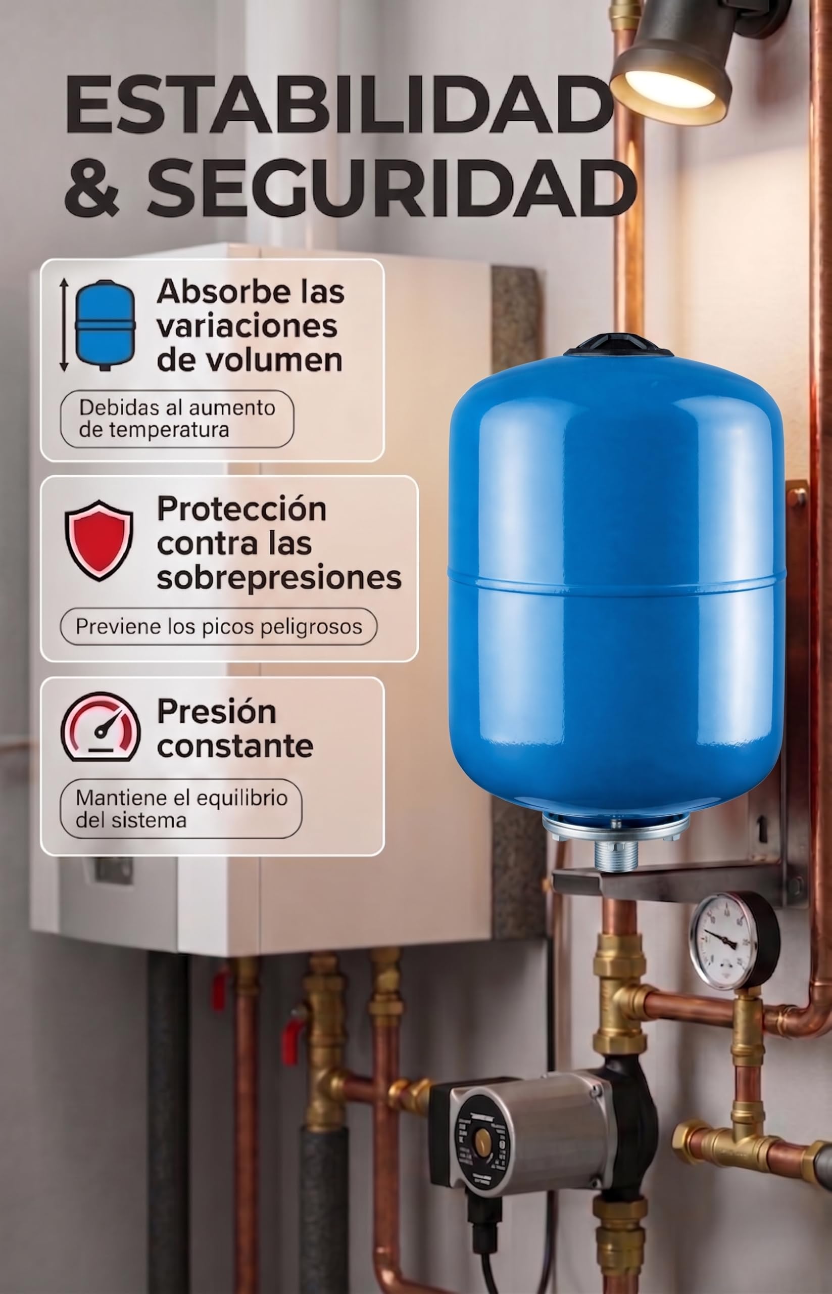 Acumulador de Expansión para Agua Potable 8 Litros - Depósito Azul con Membrana para Instalaciones Hidráulicas Domésticas - Duradero y Seguro