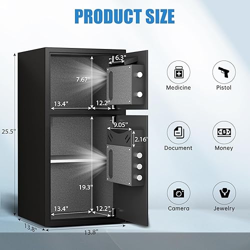 Miniatura 7 de cajas fuertes, 6.0 pies cúbicos grande caja fuerte a prueba de fuego a prueba de agua, dinero seguro con función de silencio y luz LED, teclado