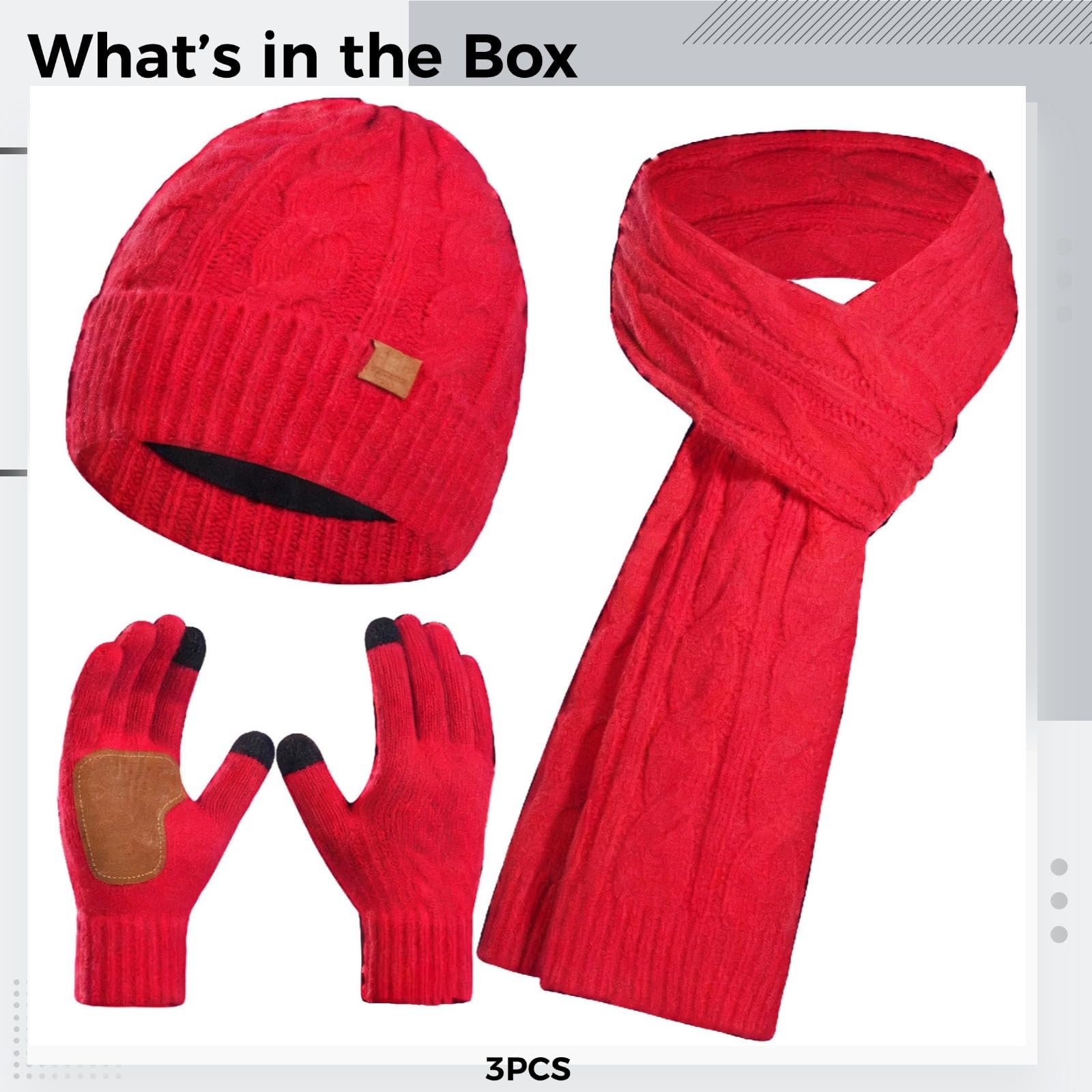 Set di 3 pezzi con cappello, sciarpa e guanti, per l'inverno, lavorato a maglia, con touchscreen, berretto caldo e sciarpa lunga, set di accessori da donna per il freddo