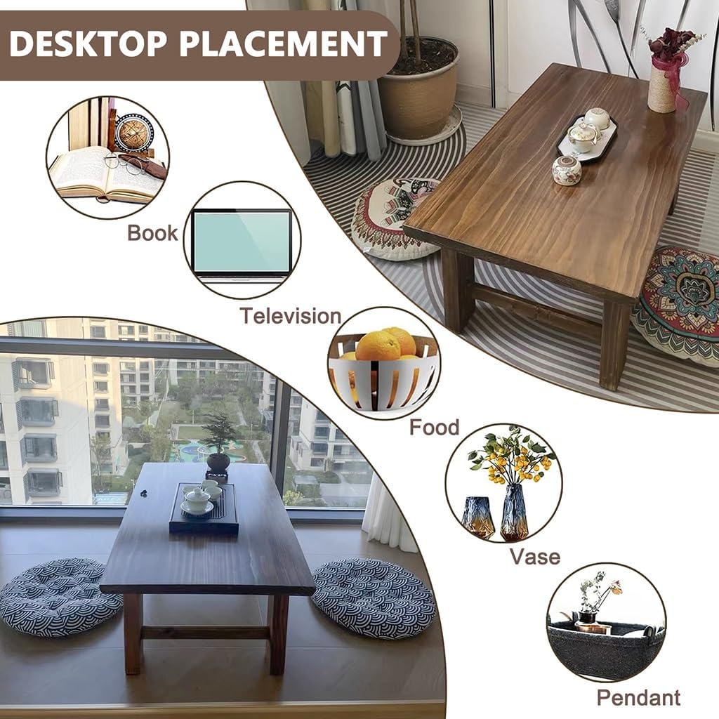 Japanese Floor Table, Vintage Tea Table Low Table,Rectangular Style Tatami Table, or Sitting on The Floor Accent Furniture(A,80x50x38cm)